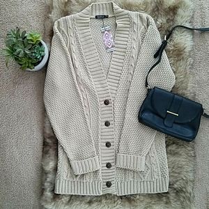 Cable Button Up Beige Cardigan Sweater